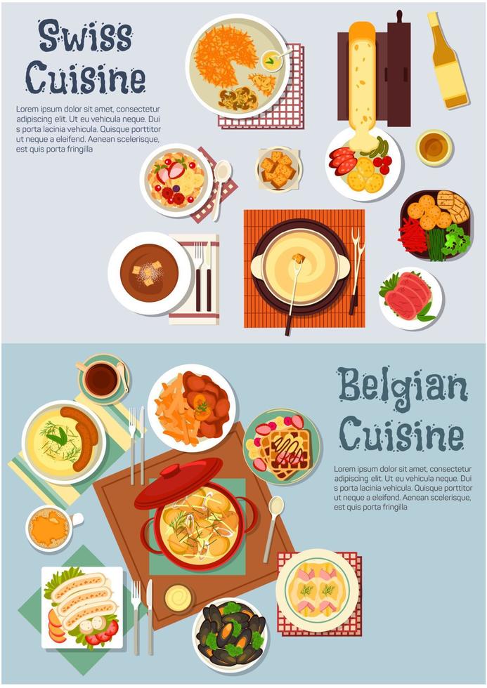 plats populaires de la cuisine suisse et belge dans le monde entier vecteur