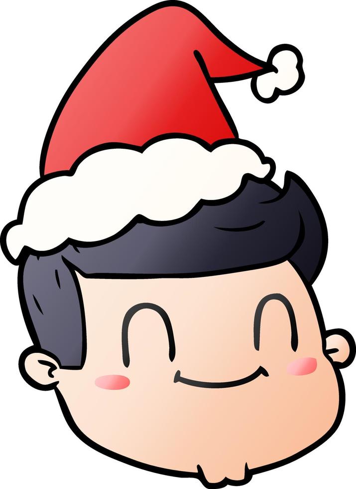 dessin animé dégradé d'un visage masculin portant un bonnet de noel vecteur