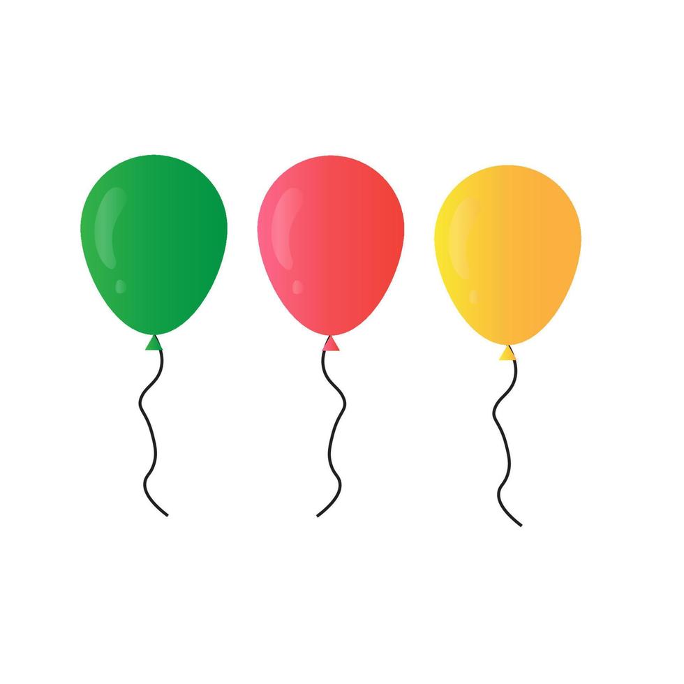 ballons en style cartoon. bouquet de ballons pour les anniversaires et les fêtes. le ballon vole avec de la ficelle. dans les couleurs rouges, vertes et jaunes isolés sur fond blanc. icônes plates pour la fête, le carnaval vecteur