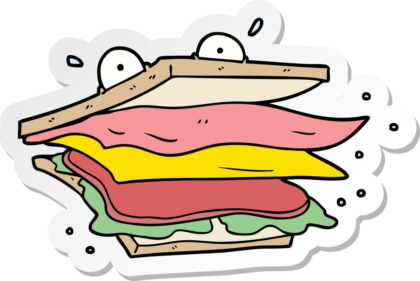 autocollant d'un personnage de dessin animé sandwich vecteur