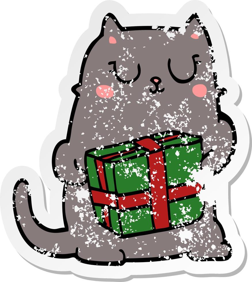 autocollant en détresse d'un chat de noël de dessin animé vecteur