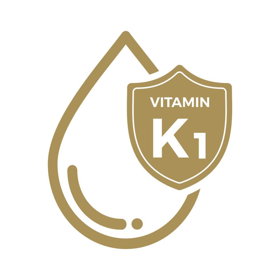 icône de vitamine k1 logo protection contre les gouttes dorées, illustration vectorielle de fond médical heath vecteur