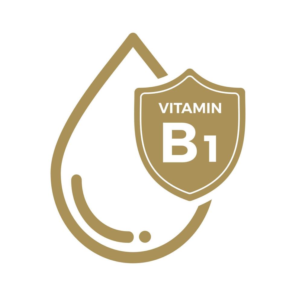 icône de vitamine b1 logo protection contre les gouttes dorées, illustration vectorielle de fond médical heath vecteur