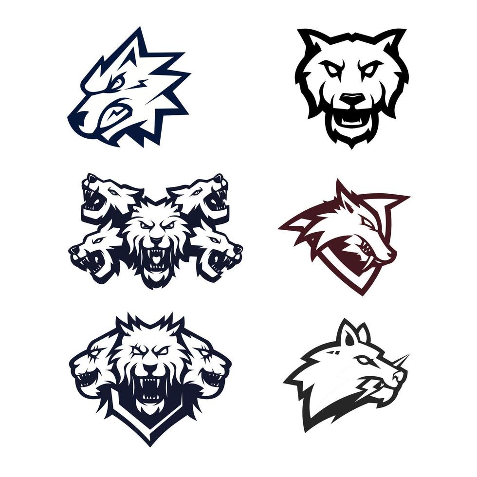 ensemble de logos de silhouette loup agressif pour les jeux d'esports de sport d'équipe vecteur