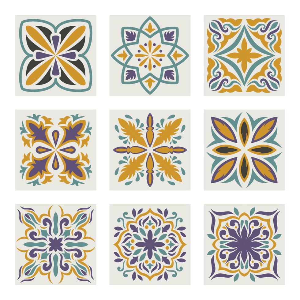 carreaux de fleurs marocains, motif de carreaux vectoriels, mosaïque florale de lisbonne, ornement méditerranéen bleu marine harmonieux. géométrique art abstrait arabesque mosaïque vecteur