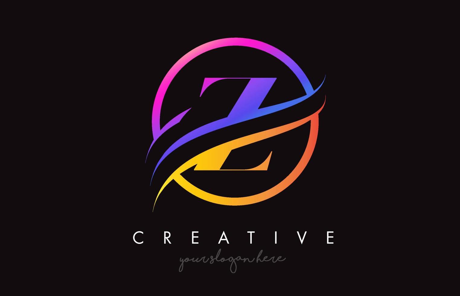 logo créatif lettre z avec des couleurs orange violet et vecteur de conception de coupe swoosh cercle