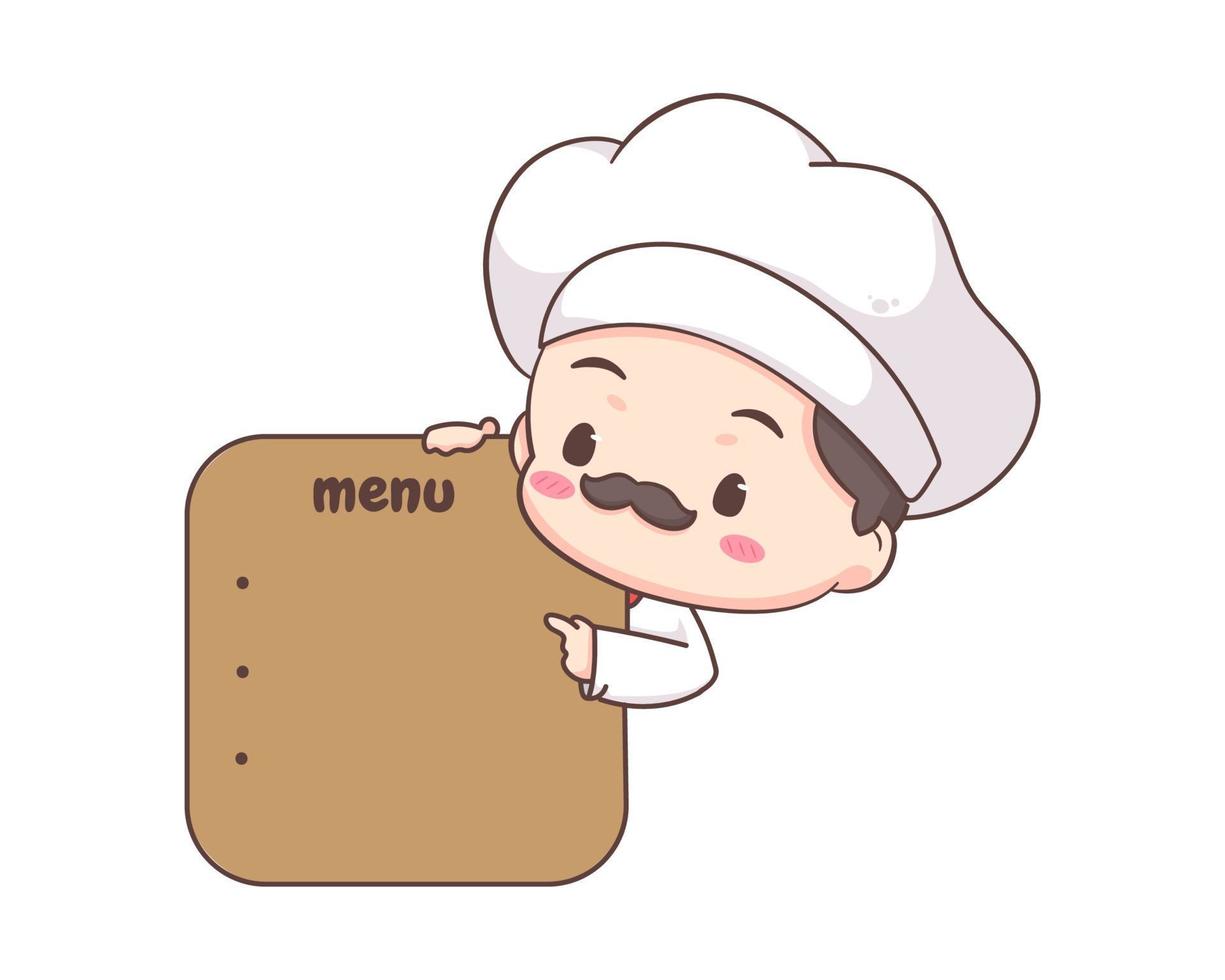 personnage de dessin animé de mascotte de logo de chef mignon. concept d'icône de nourriture de personnes isolé sur blanc. vecteur