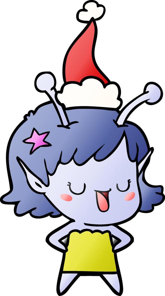dessin animé dégradé fille extraterrestre heureuse d'un bonnet de noel vecteur