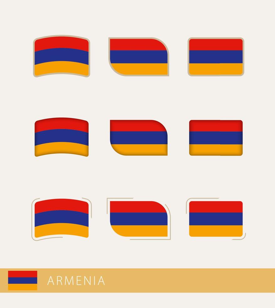 drapeaux vectoriels d'arménie, collection de drapeaux d'arménie. vecteur