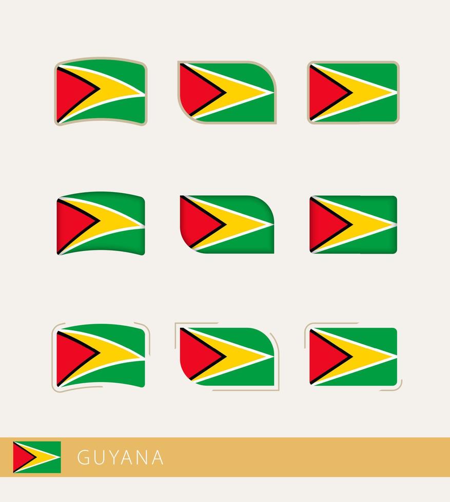 drapeaux vectoriels de guyane, collection de drapeaux de guyane. vecteur