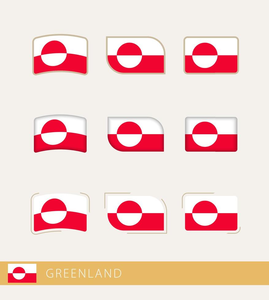 drapeaux vectoriels du groenland, collection de drapeaux du groenland. vecteur