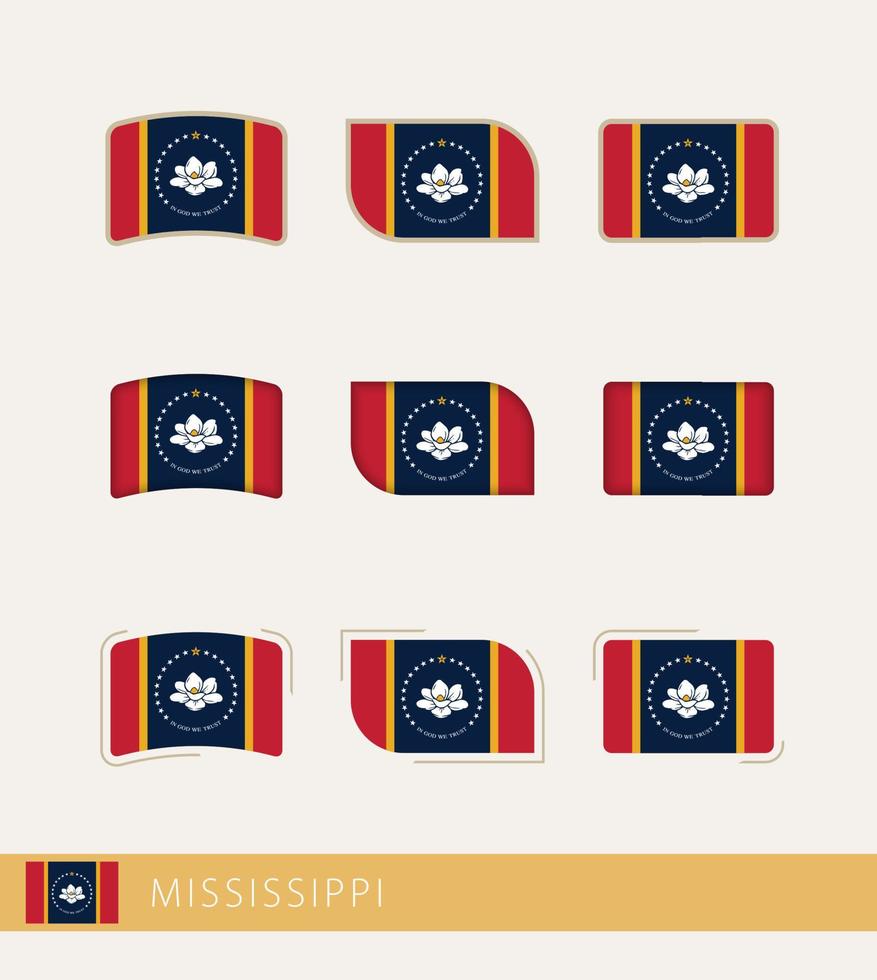 drapeaux vectoriels du mississippi, collection de drapeaux du mississippi. vecteur