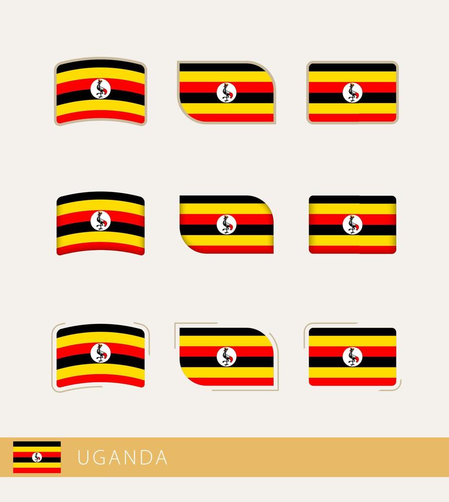 drapeaux vectoriels de l'ouganda, collection de drapeaux ougandais. vecteur