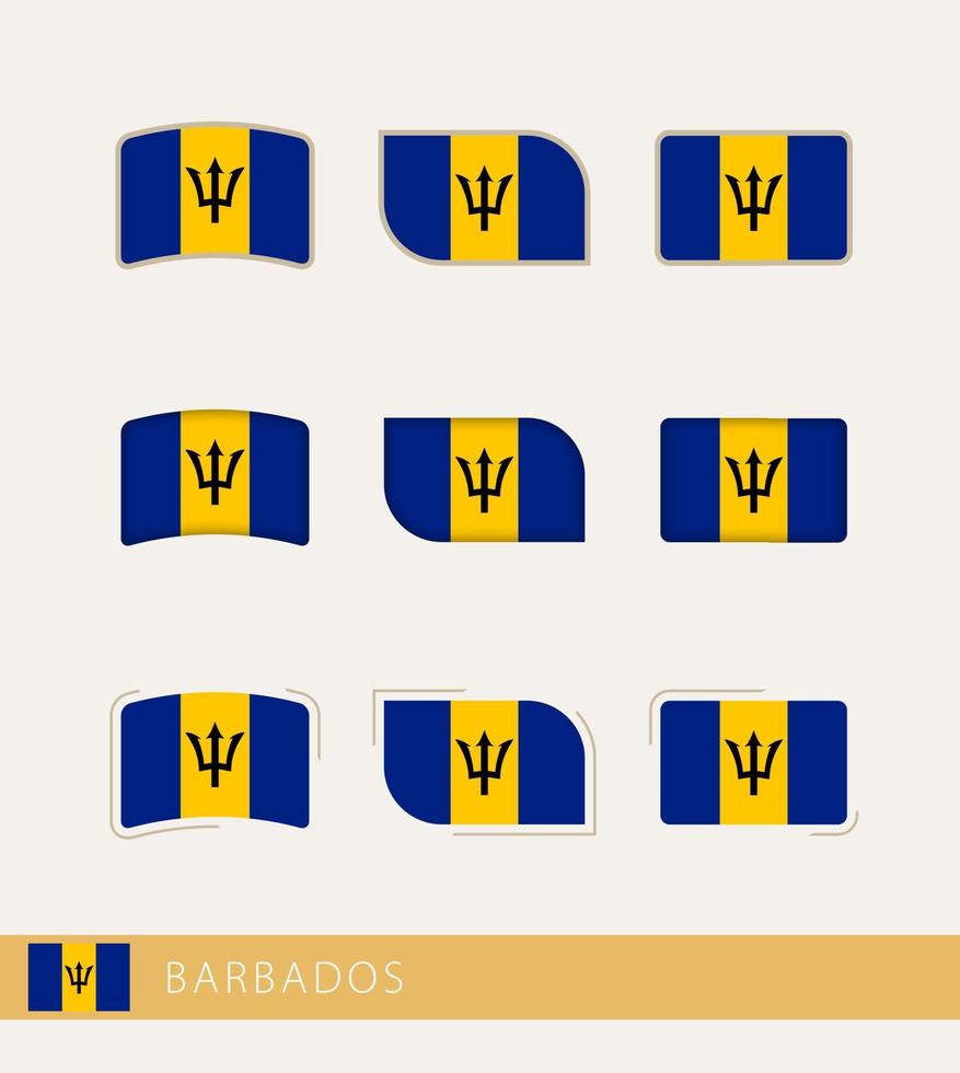 drapeaux vectoriels de la barbade, collection de drapeaux de la barbade. vecteur