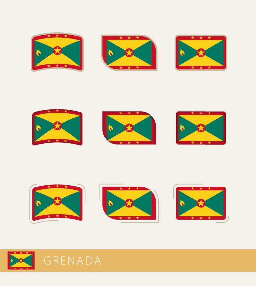 drapeaux vectoriels de la grenade, collection de drapeaux de la grenade. vecteur