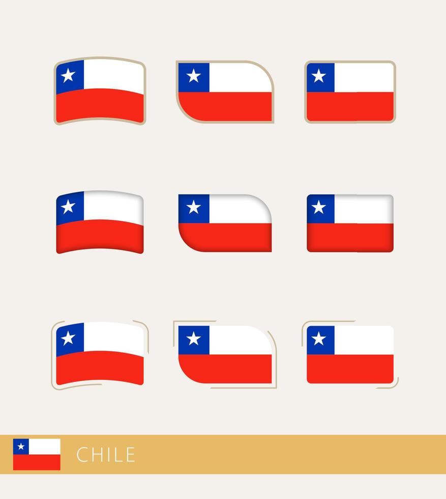 drapeaux vectoriels du chili, collection de drapeaux du chili. vecteur