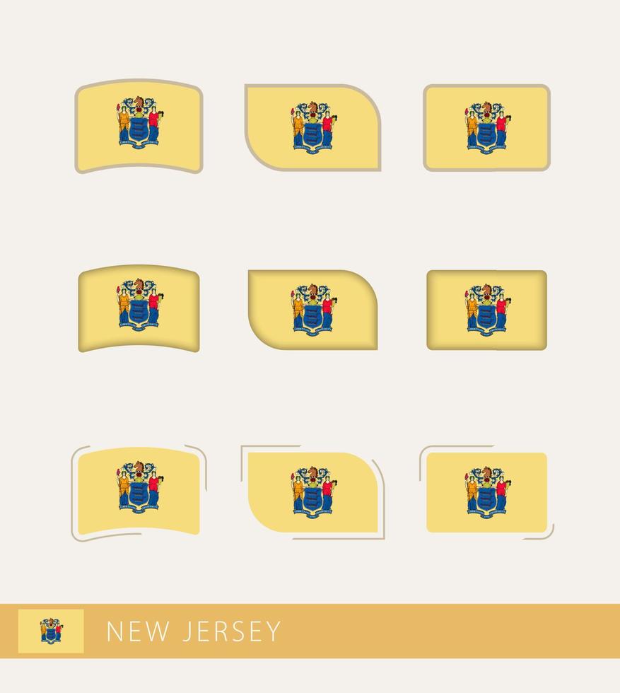 drapeaux vectoriels du new jersey, collection de drapeaux du new jersey. vecteur