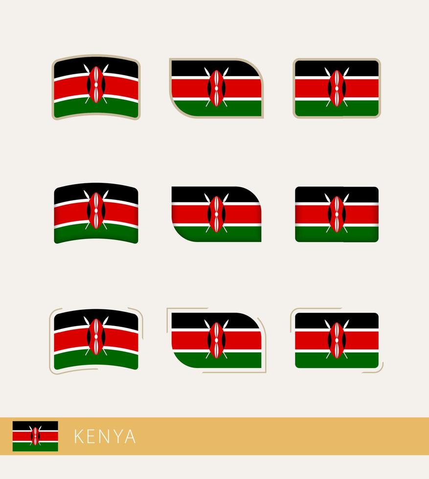 drapeaux vectoriels du kenya, collection de drapeaux du kenya. vecteur