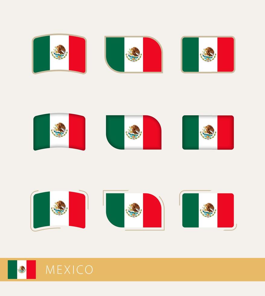 drapeaux vectoriels du mexique, collection de drapeaux du mexique. vecteur