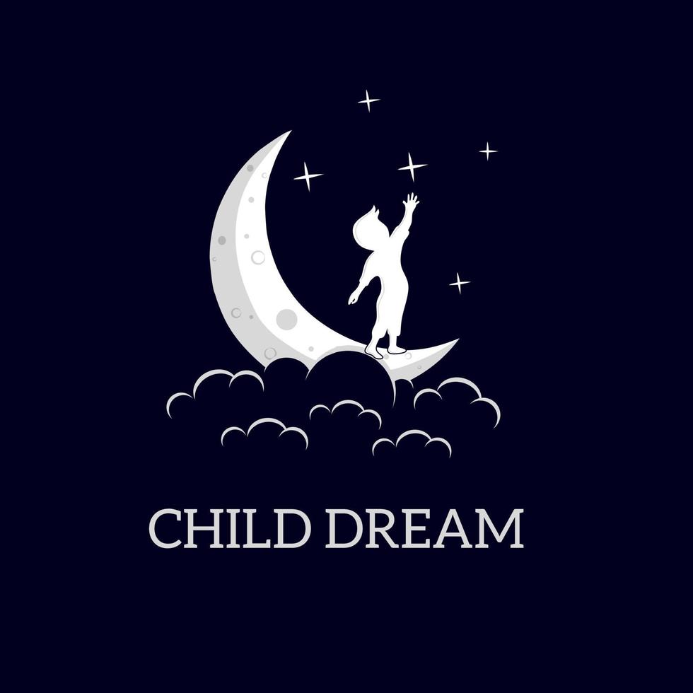 illustration graphique vectoriel du modèle logo enfant debout sur le croissant de lune