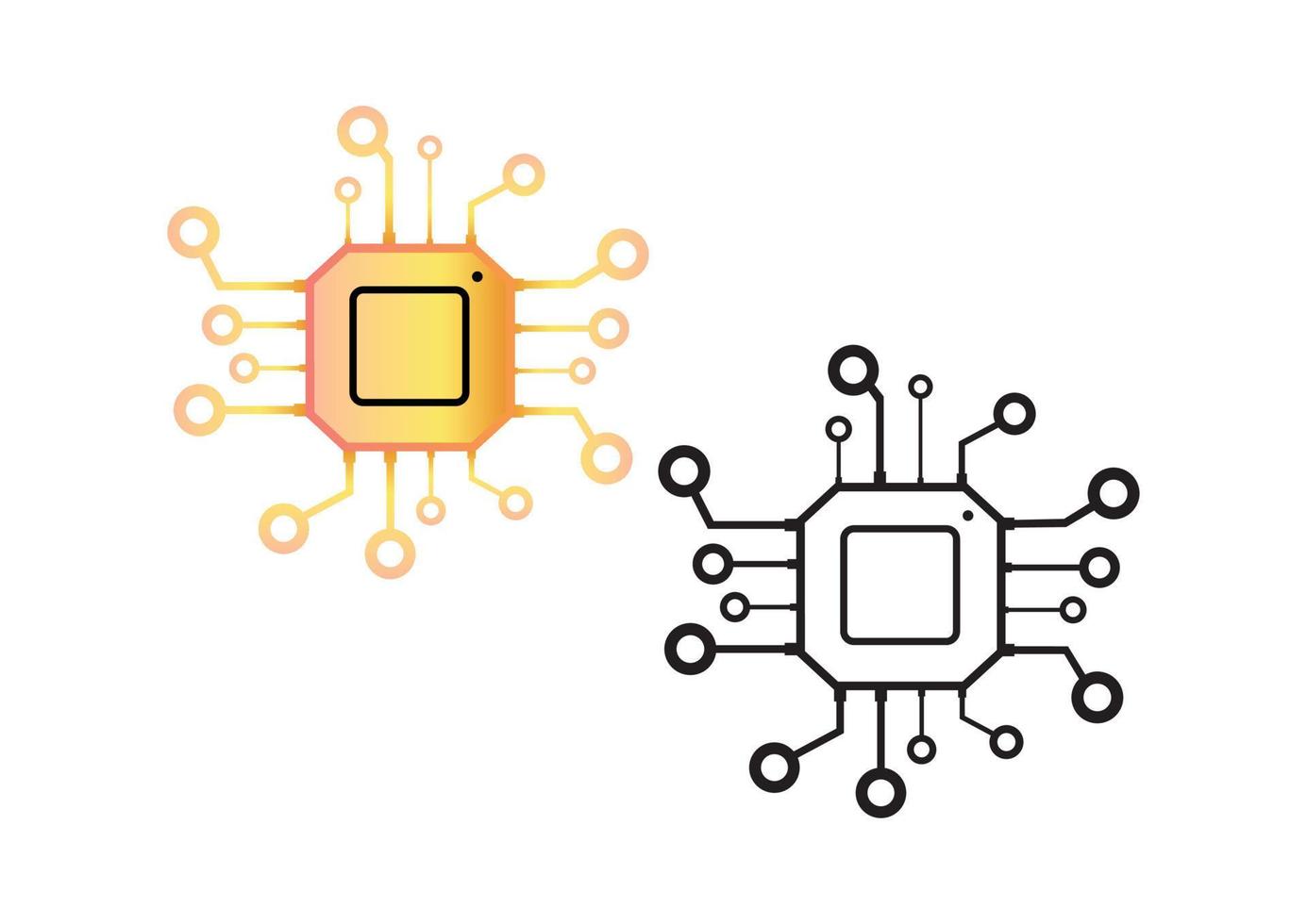 puce de processeur noir et blanc et couleur isolée sur fond blanc. illustration vectorielle de l'intelligence artificielle vecteur