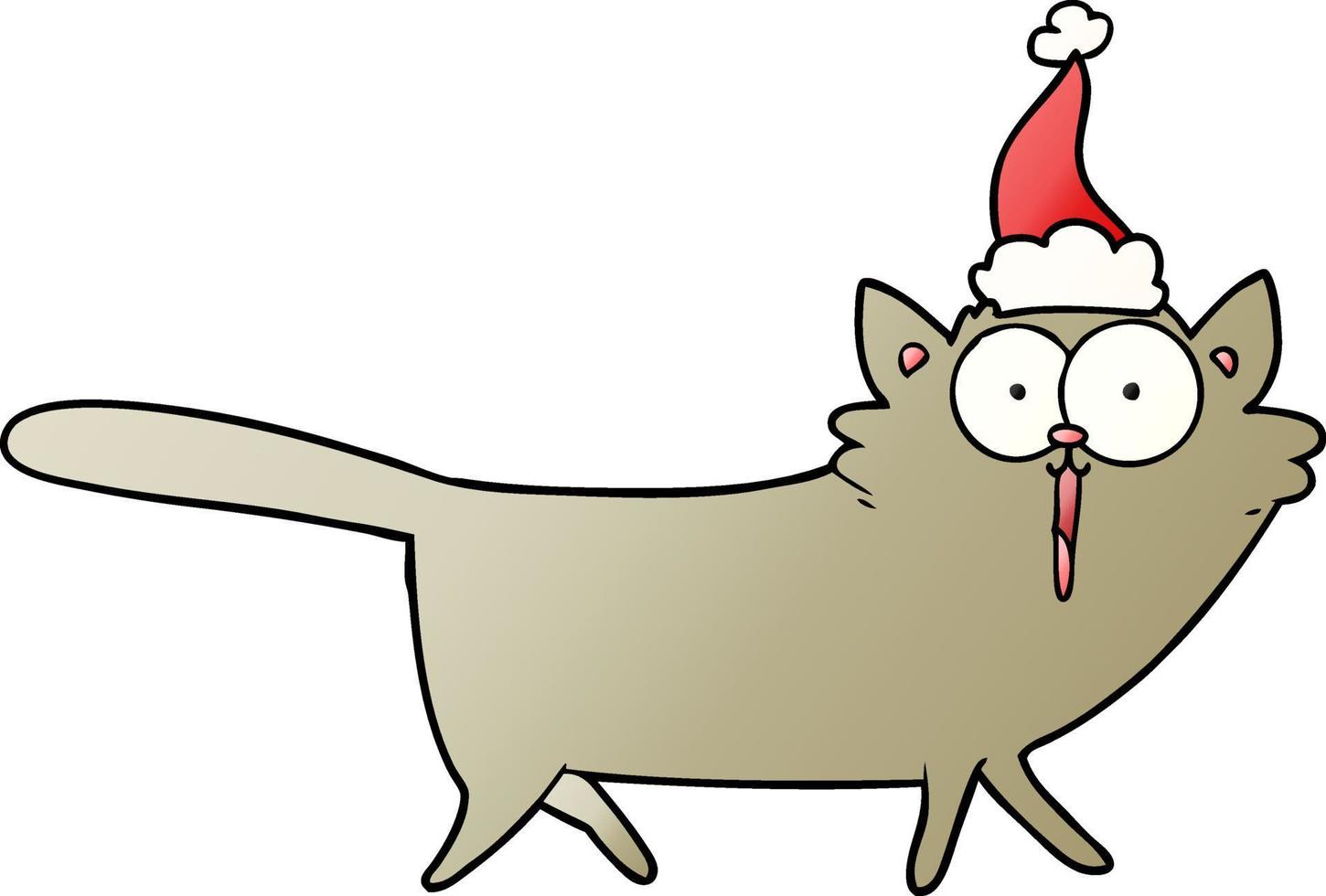 dessin animé dégradé d'un chat portant un bonnet de noel vecteur