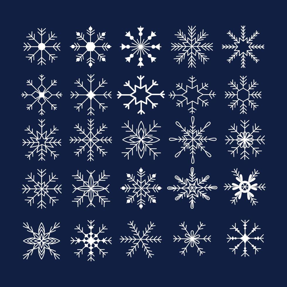 ensemble de 25 flocons de neige blancs, collection de Noël - vecteur