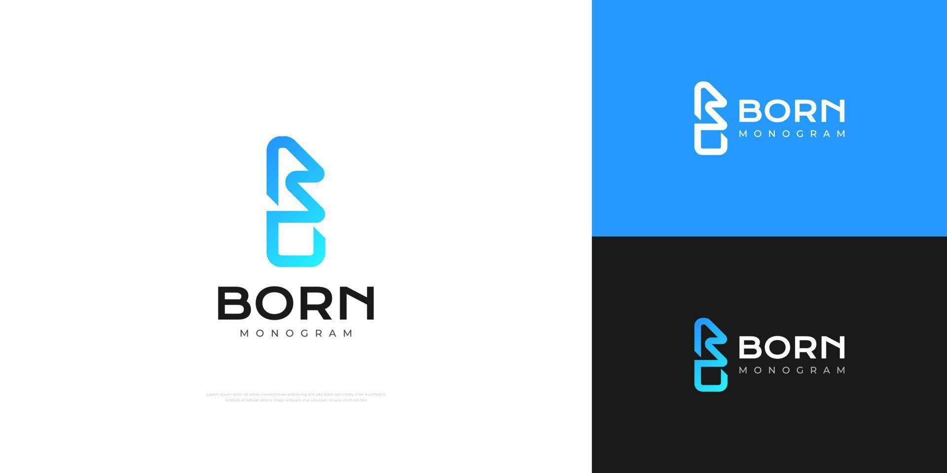 lettre initiale abstraite b et logo o en dégradé bleu. création de logo monogramme bo pour le logo des entreprises et de la technologie vecteur