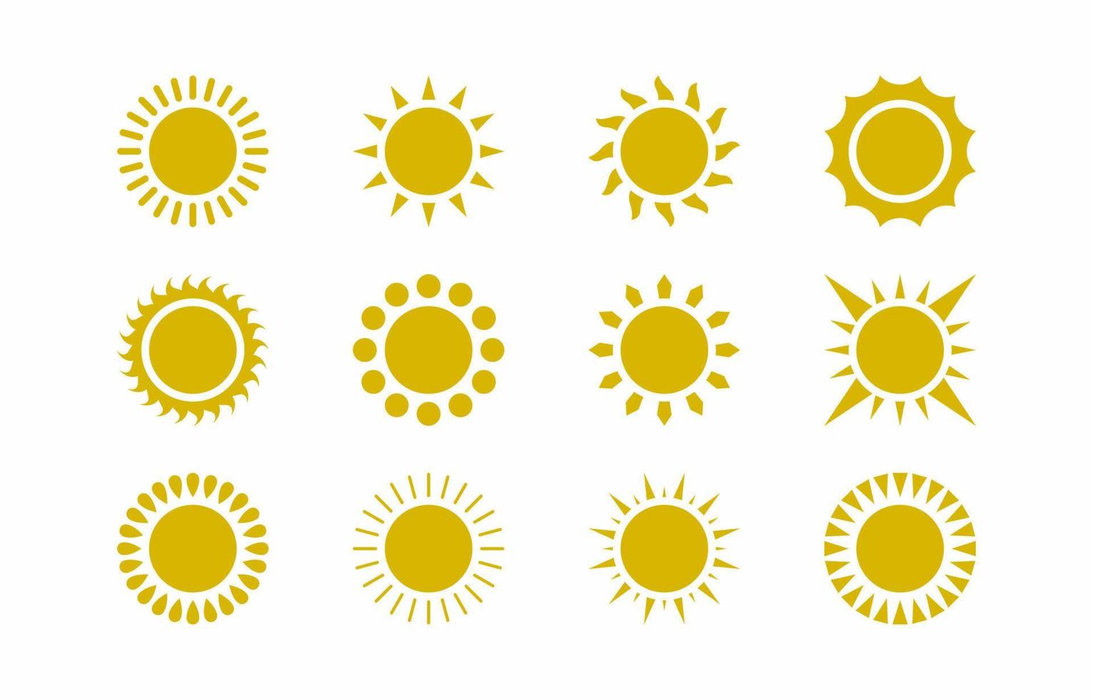 collection d'icônes de forme de soleil plat d'été jaune vecteur