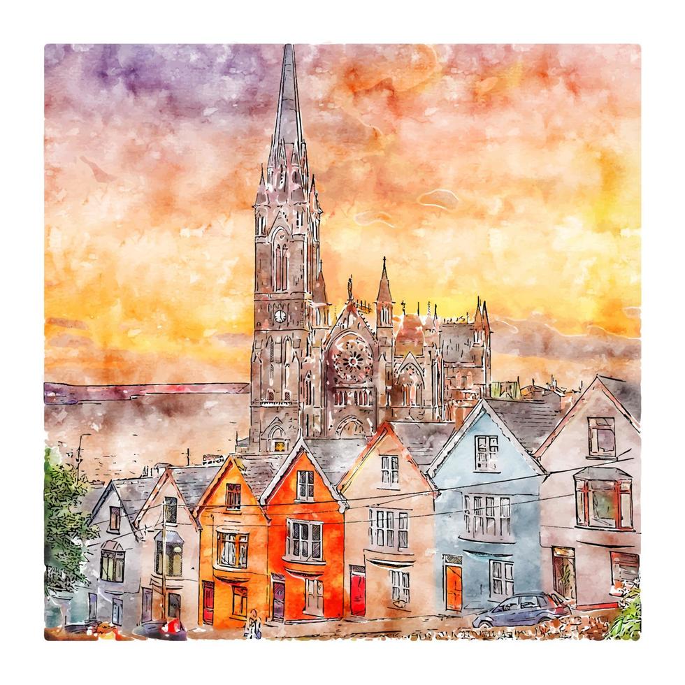 cobh irlande croquis aquarelle illustration dessinée à la main vecteur