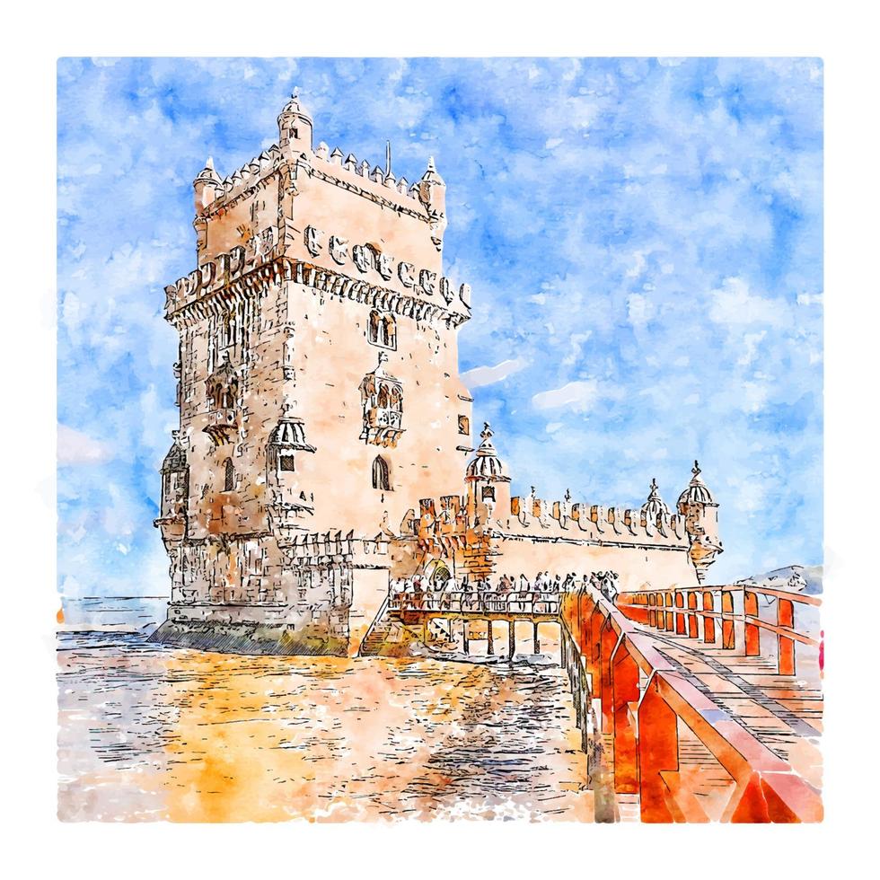 lisbonne portugal croquis aquarelle illustration dessinée à la main vecteur