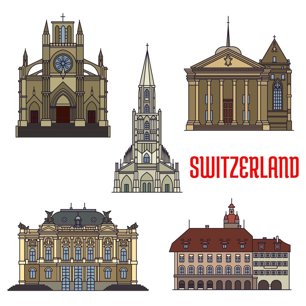 bâtiments historiques et curiosités de la suisse vecteur