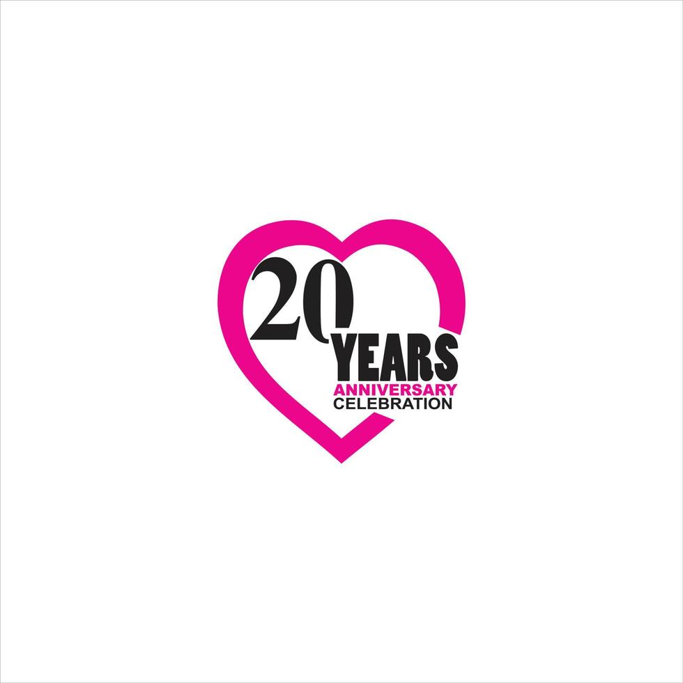 Logo simple de célébration du 20 anniversaire avec un design en forme de coeur vecteur