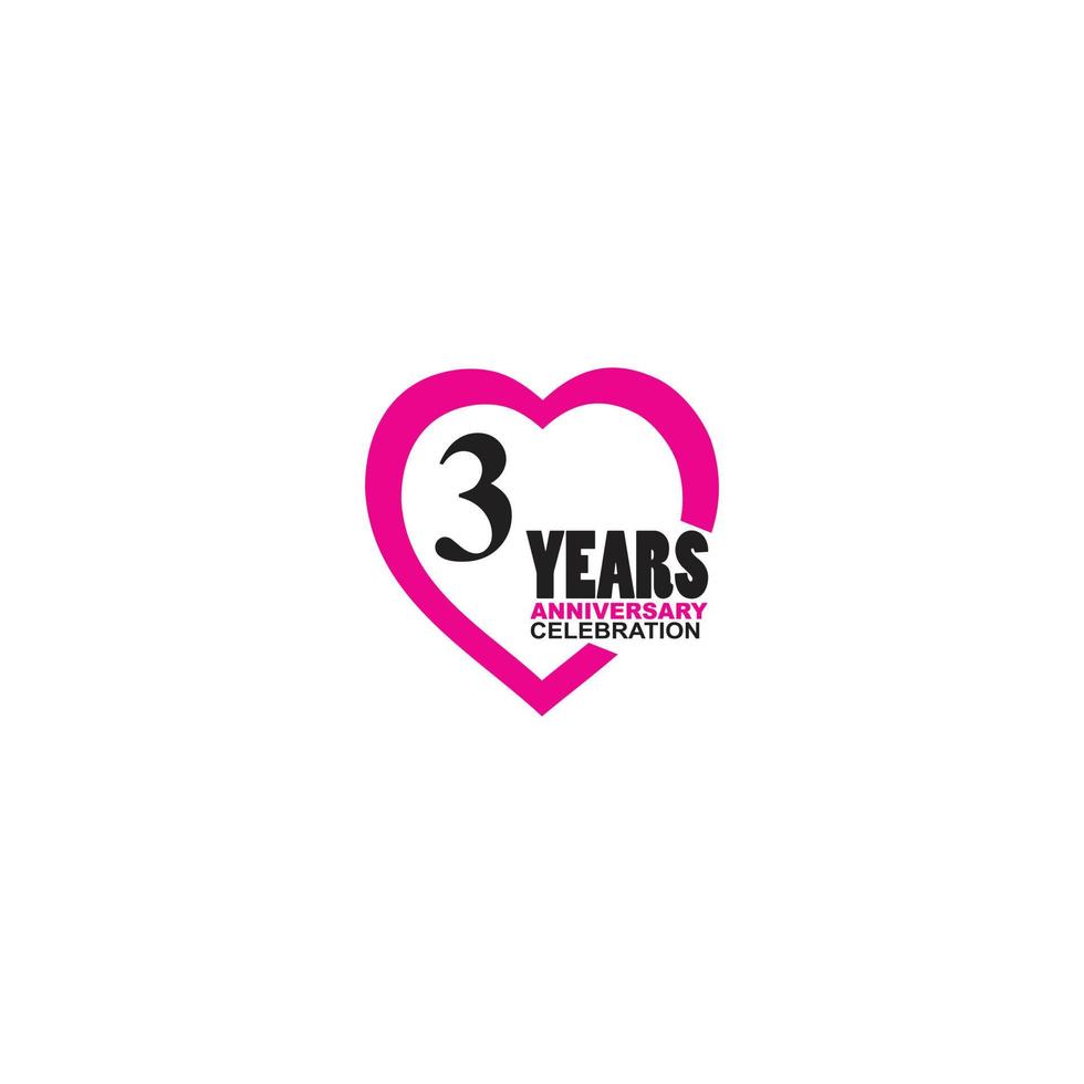 Logo simple de célébration du 3 anniversaire avec un design en forme de coeur vecteur