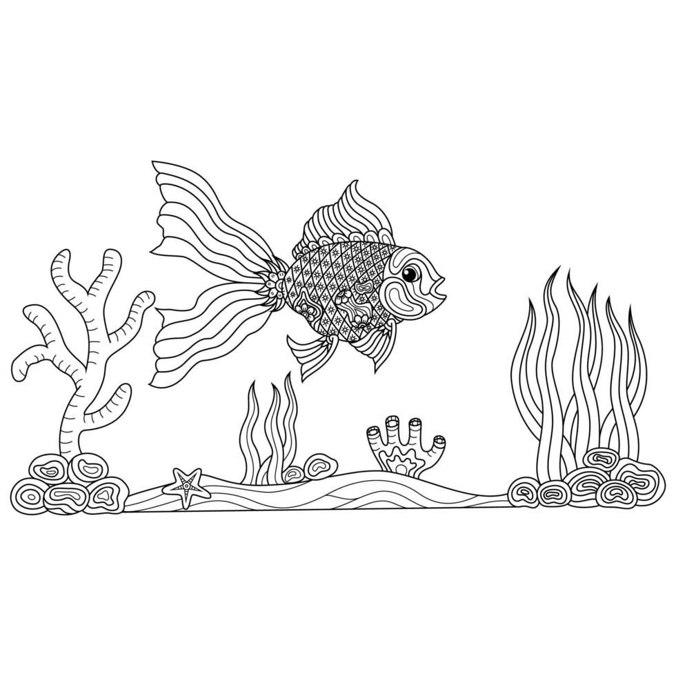 dessin au trait poisson d'or vecteur