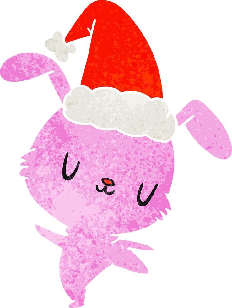 dessin animé rétro de noël de lapin kawaii vecteur