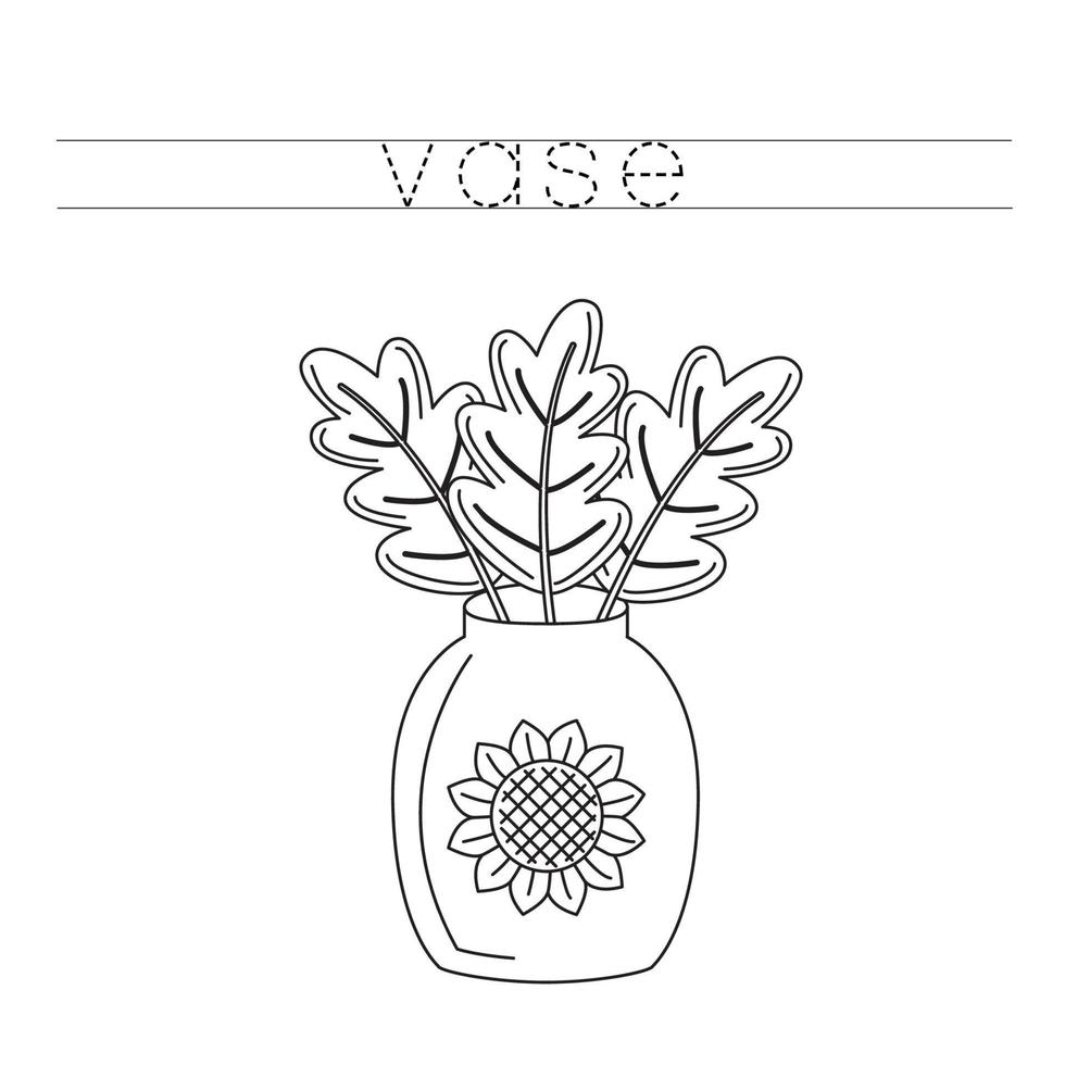 tracez les lettres et colorez le vase. pratique de l'écriture manuscrite pour les enfants. vecteur