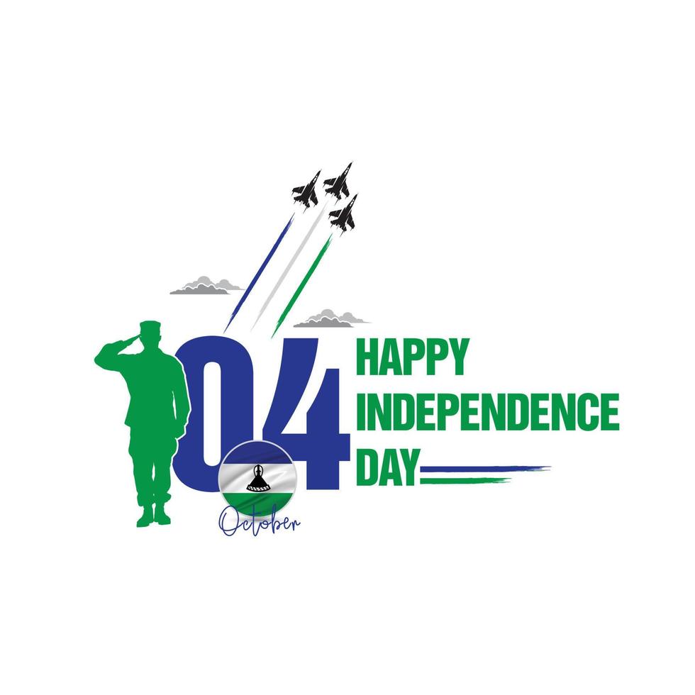 4 octobre, célébrant le jour de l'indépendance du lesotho, saluant les soldats et l'armée sont en action, les forces aériennes montrant un spectacle aérien dans le ciel, une fête nationale observée par la république du lesotho en 1966 vecteur