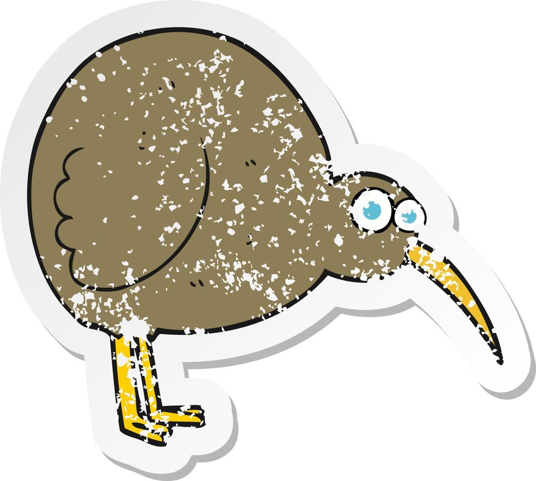 autocollant rétro en détresse d'un oiseau kiwi de dessin animé vecteur