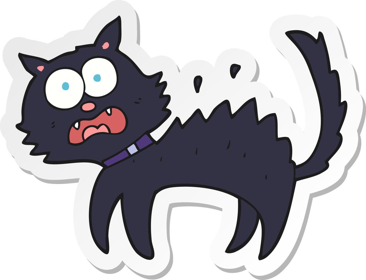 autocollant d'un chat noir effrayé de dessin animé vecteur