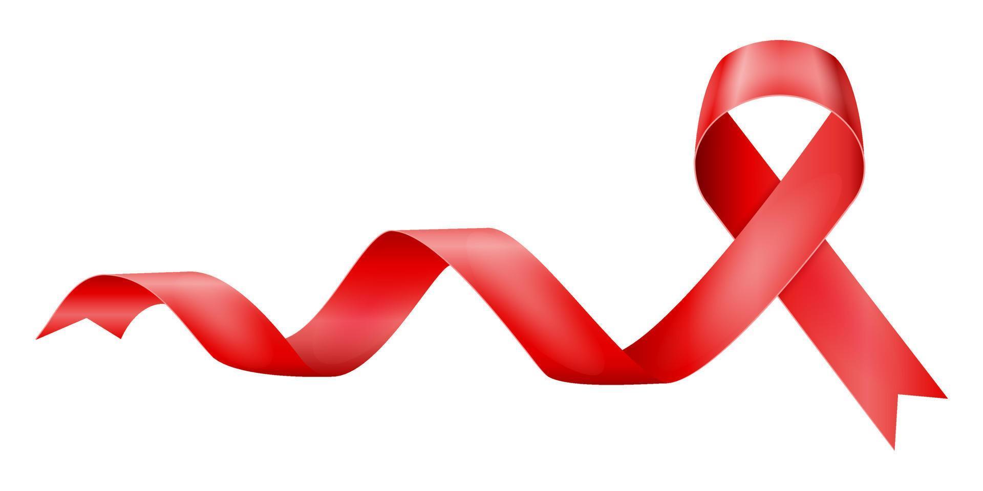 ruban brillant en soie rouge à l'appui de l'illustration vectorielle de la maladie du sida isolée sur fond blanc vecteur