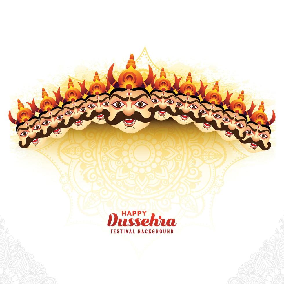 happy dussehra célébration ravan en colère avec dix têtes et fond de carte arc vecteur