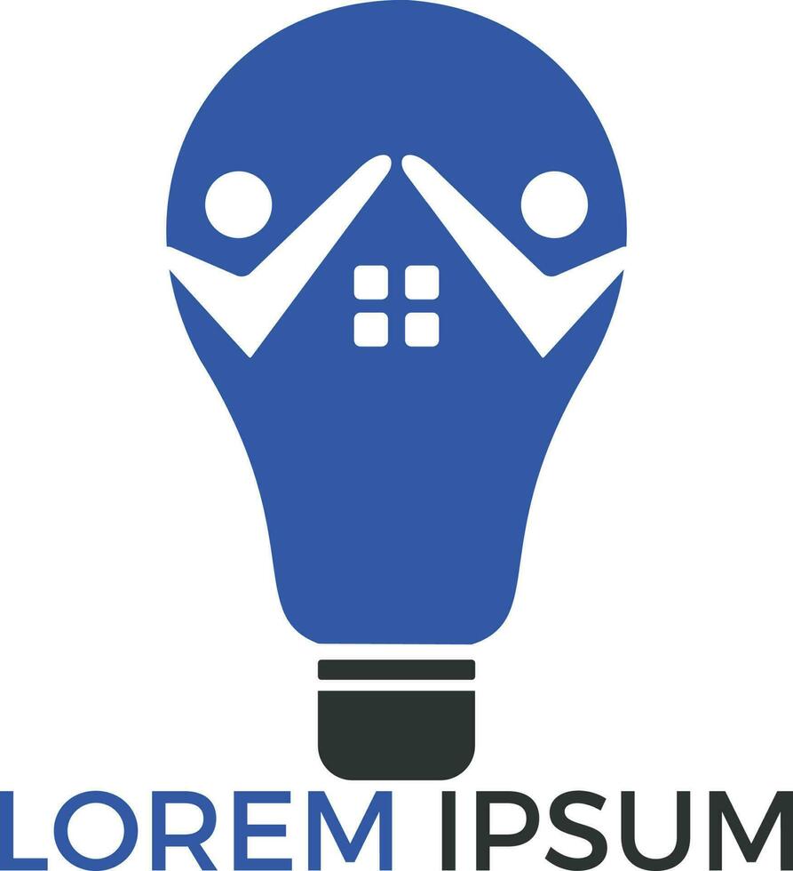 modèle de logo de maison intelligente. ampoule avec création de logo de bâtiment et de personnes. concept de maison intellectuelle, appartement ou chalet. vecteur