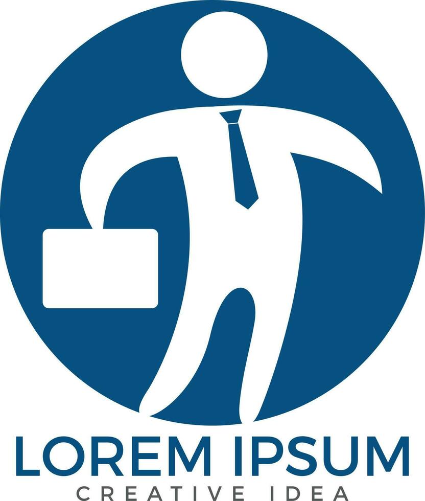 homme d'affaires avec création de logo de sac. icône de logo de personnes. signe de logo d'entreprise. signe de logo de caractère humain. vecteur