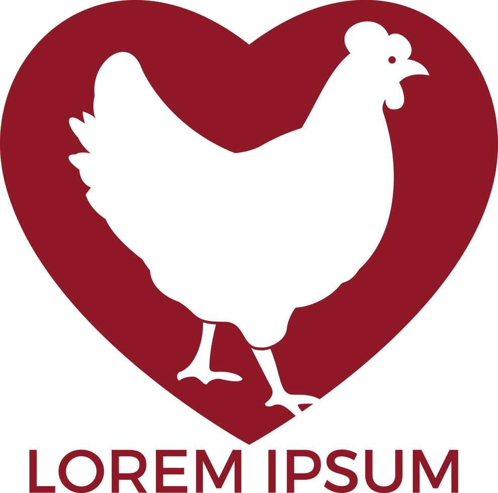 création de logo vectoriel en forme de coeur de poule. logo, signe, icône pour l'épicerie, les magasins de viande, la boucherie, le marché fermier.