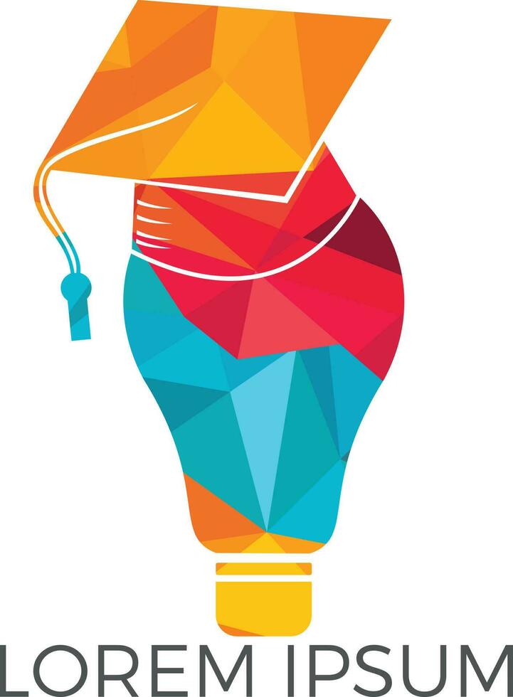 ampoule et logo de chapeau de graduation. idée de lampe créative symbole de conception de logo de génie. vecteur