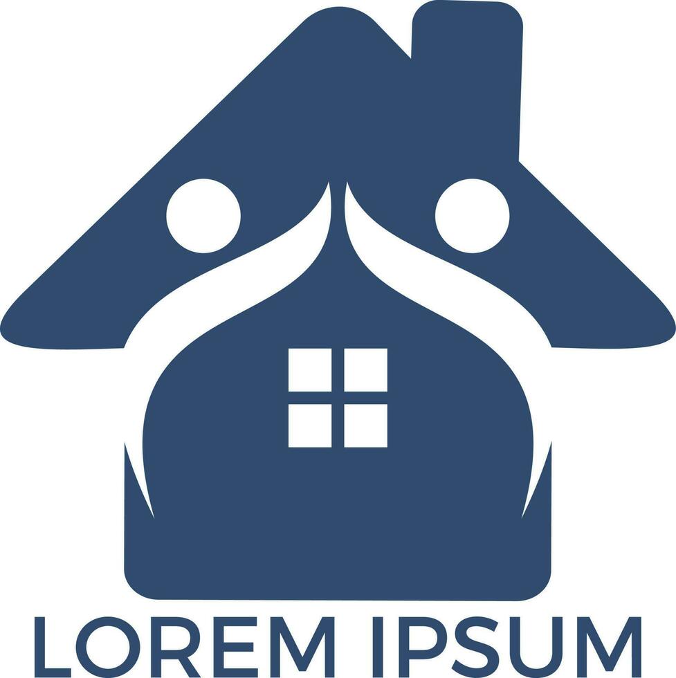 création de logo de maison et de personnes. maison et modèle de logo vectoriel de personnes joyeuses.