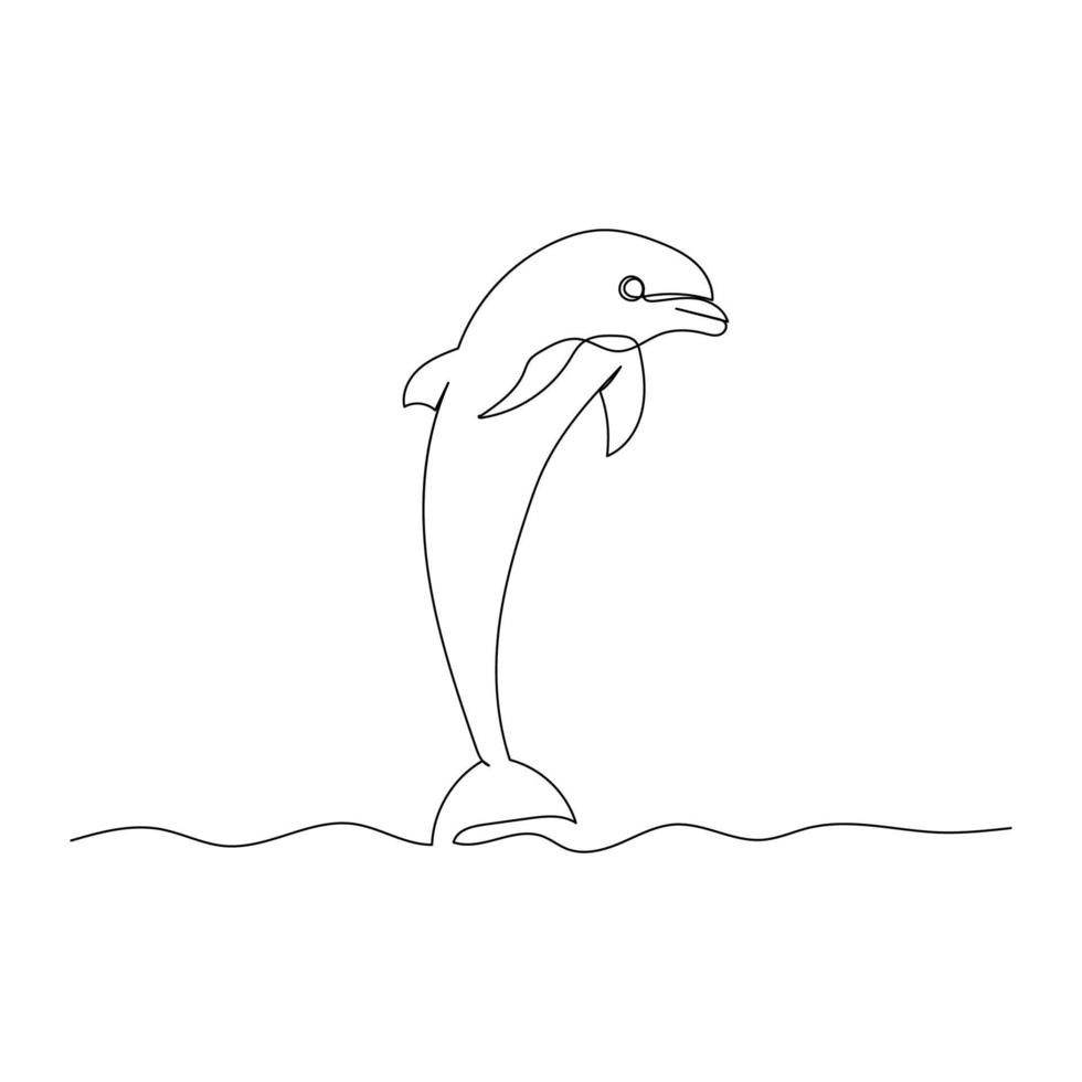 dessin en ligne continu du dauphin avec l'océan. l'art du minimalisme. vecteur