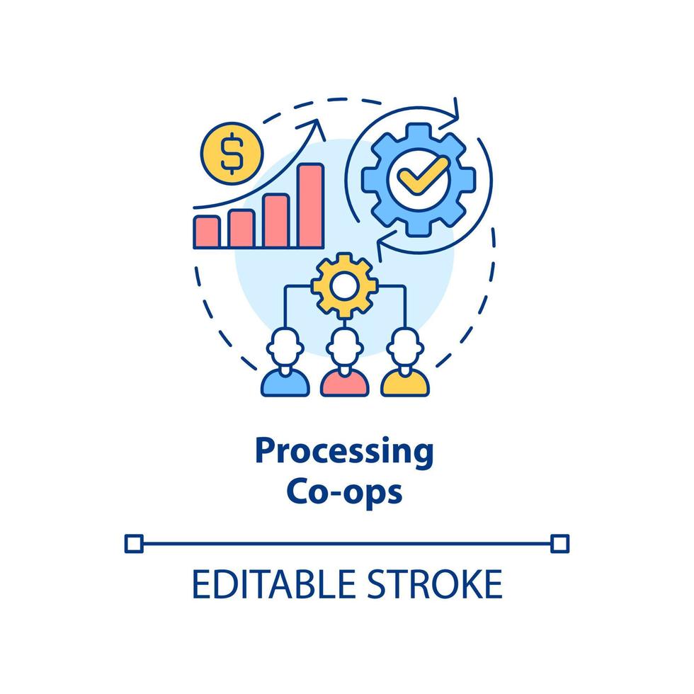 icône de concept de coopératives de traitement. propriété collective de l'illustration abstraite de l'idée abstraite de l'équipement d'exploitation. dessin de contour isolé. trait modifiable. vecteur