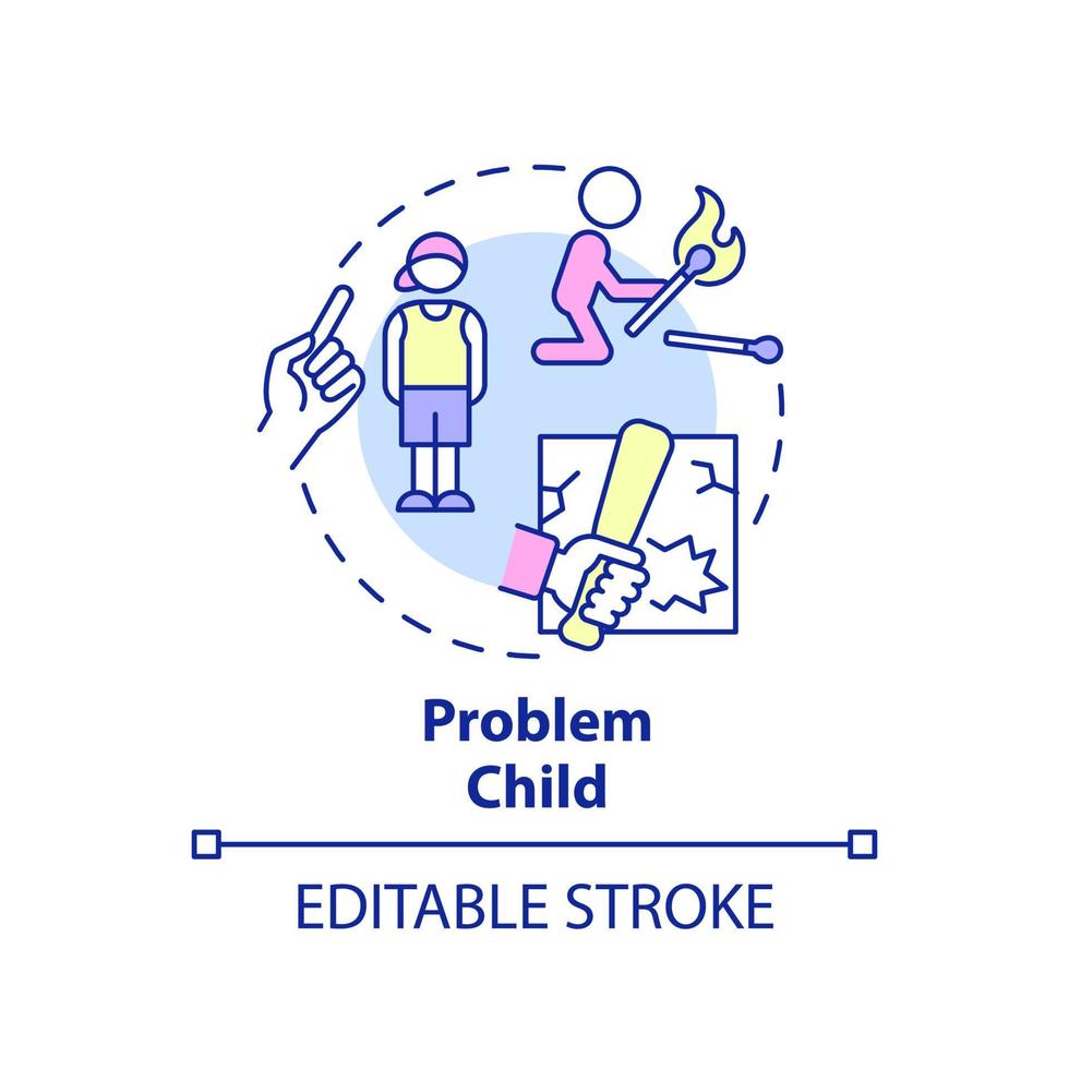 icône de concept enfant problème. bouc émissaire. rôle de l'enfant dans les familles dysfonctionnelles idée abstraite illustration en ligne mince. dessin de contour isolé. trait modifiable. vecteur